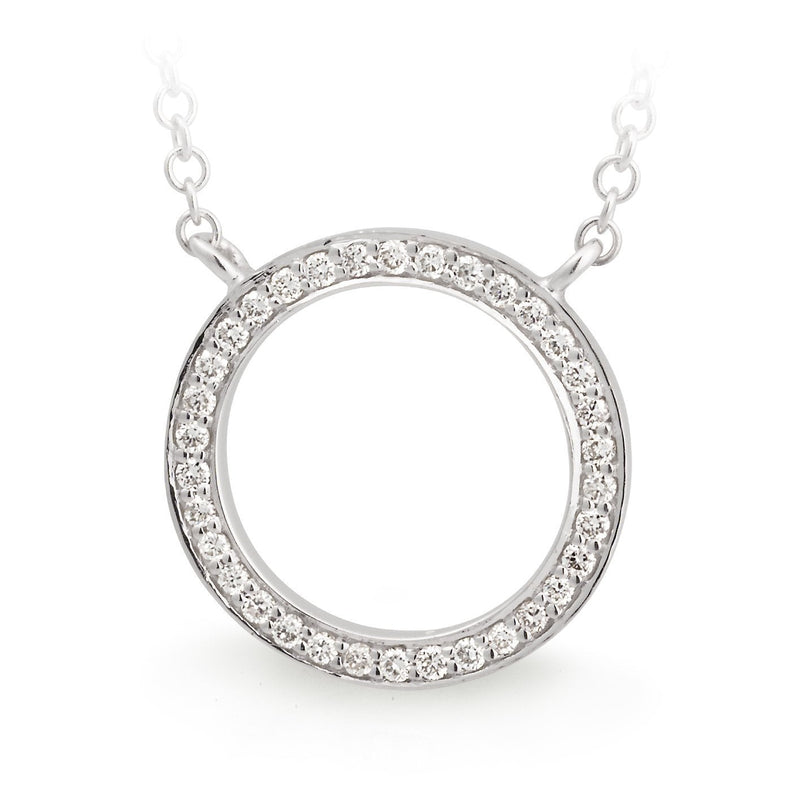 Diamond Bead Set Circle Pendant in 9ct White Gold