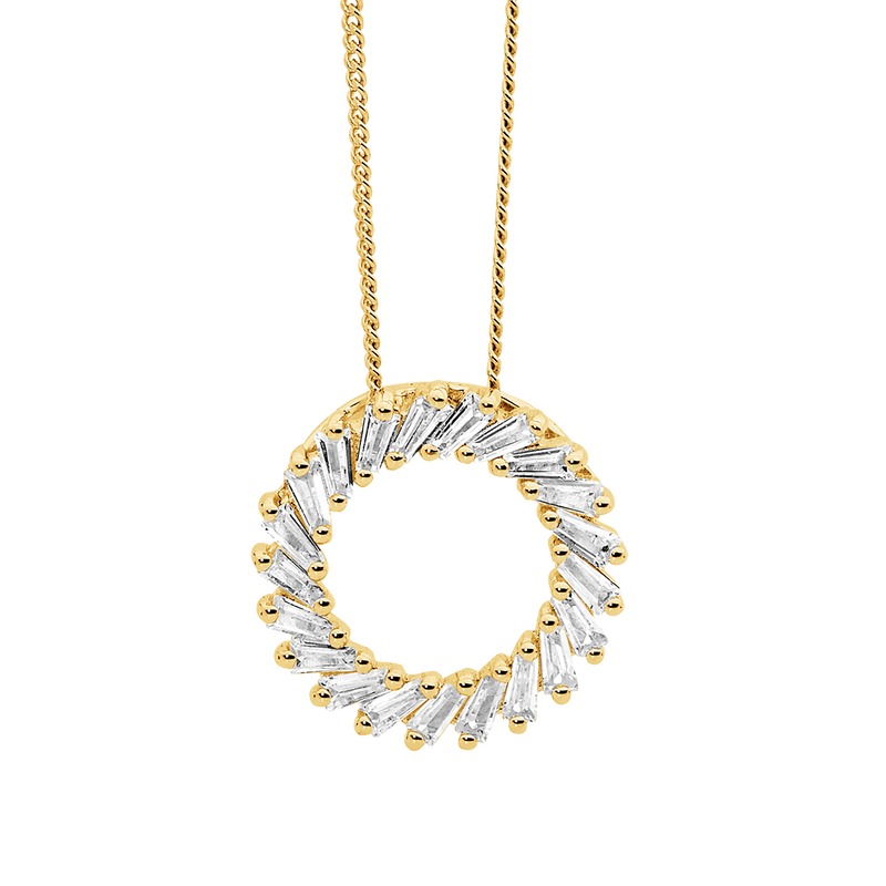 Yellow Gold Plated Sterling Silver Cubic Zirconia Pendant On Chain
