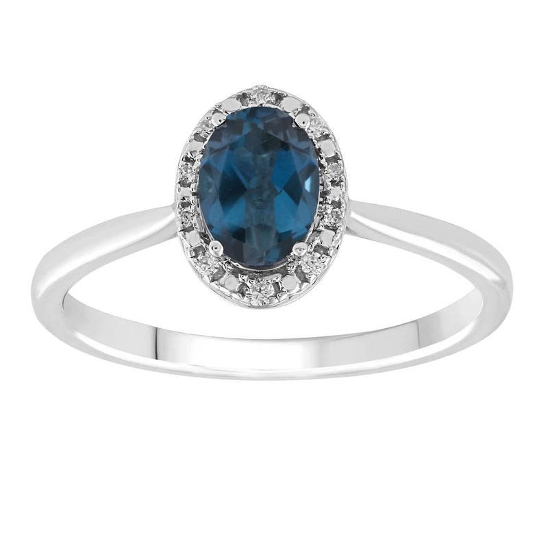 9ct White Gold 0.05ct Diamond London Blue Topaz Ring