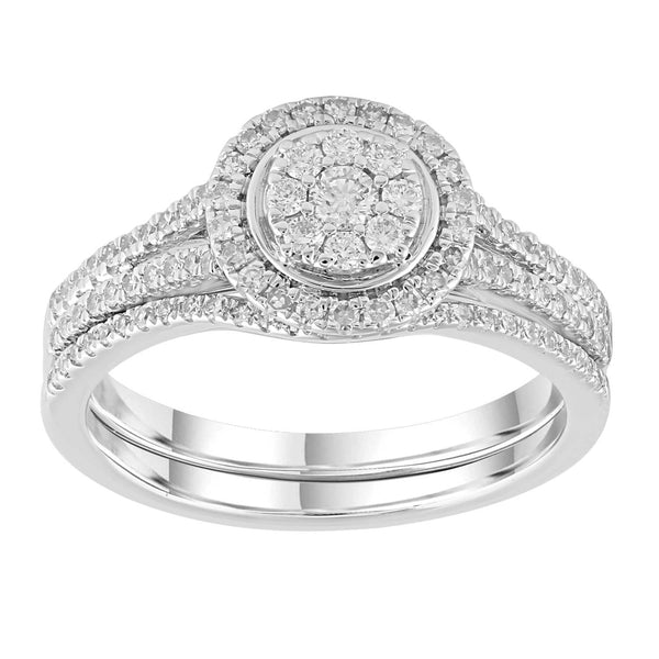 9ct White Gold 0.50ct Diamond Engagement & Wedding Ring Set