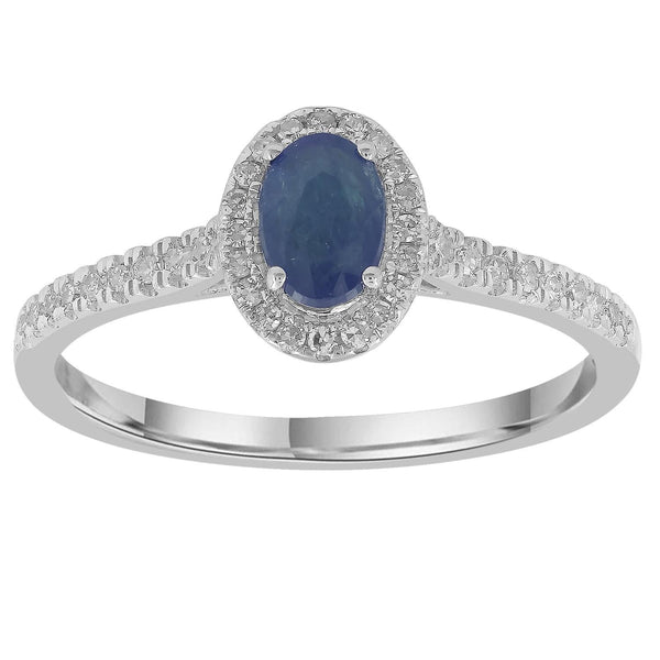 Sapphire Ring with 0.15ct Diamonds in 9K White Gold
