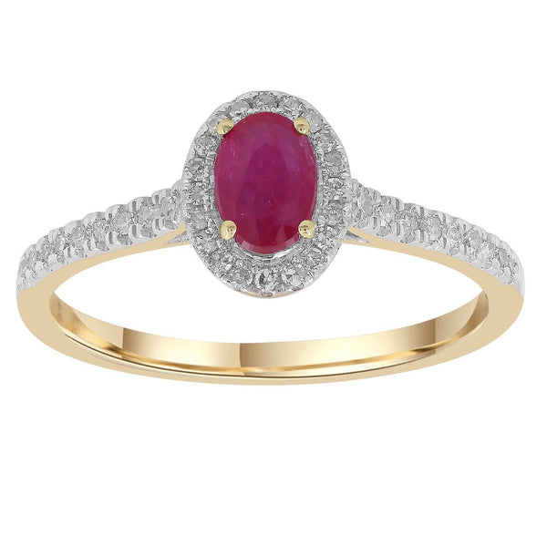 Ruby Ring with 0.15ct Diamonds in 9K Yellow Gold