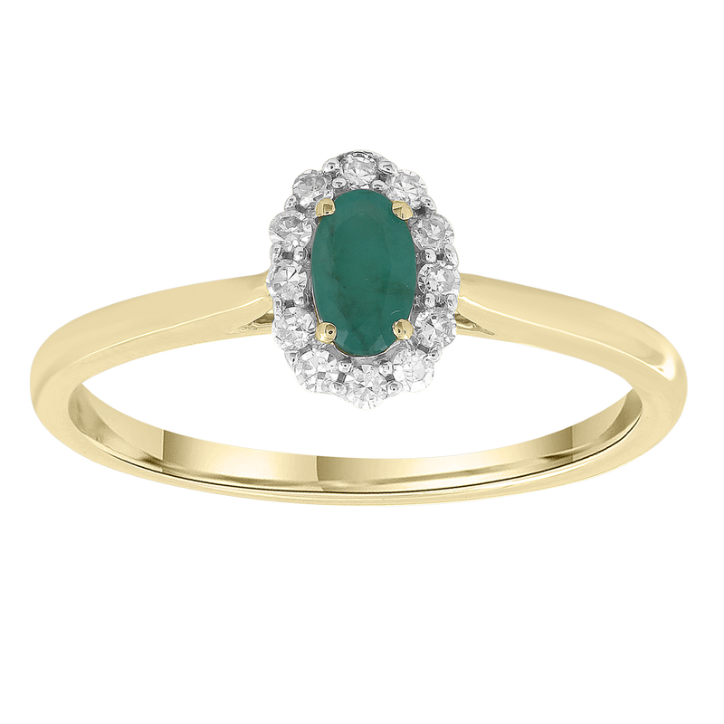 Emerald Ring with 0.1ct Diamonds in 9K Yellow Gold