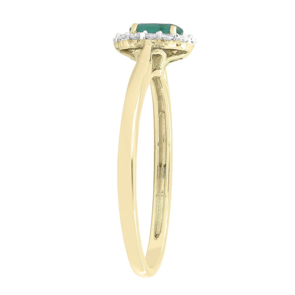 Emerald Ring with 0.1ct Diamonds in 9K Yellow Gold