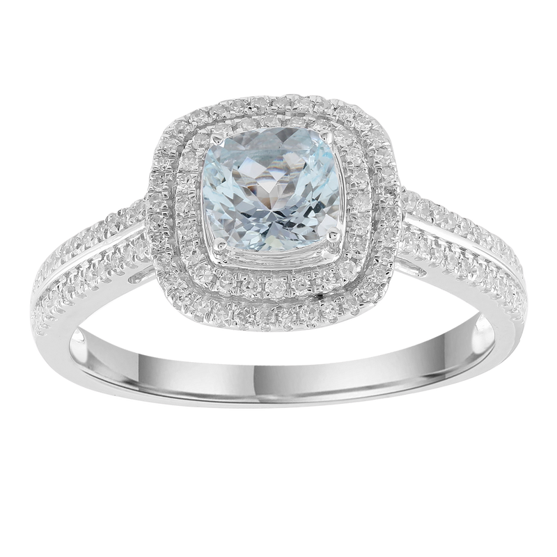 Aquamarine Ring with 0.33ct Diamonds in 9K White Gold