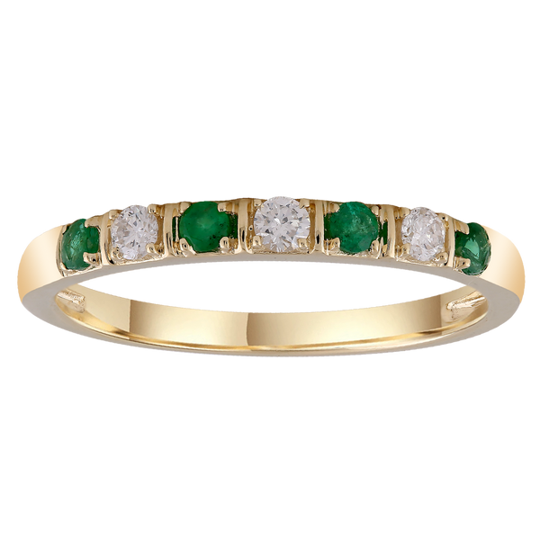 Emerald Ring with 0.1ct Diamonds in 9K Yellow Gold