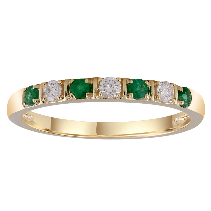 Emerald Ring with 0.1ct Diamonds in 9K Yellow Gold