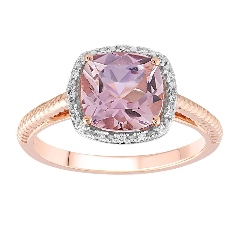 9ct Rose Gold 0.05ct Diamond Pink Amethyst Ring