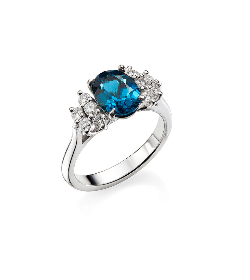 18ct White Gold London Blue Topaz & Diamond Ring