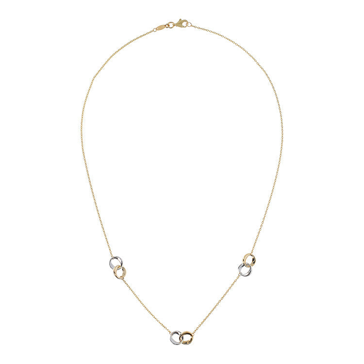 9ct Yellow Gold 2-Tone Double Ring Necklace 45cm