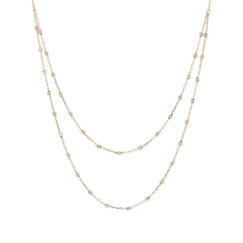 9ct Yellow Gold Beaded Double Chain Necklace 48cm