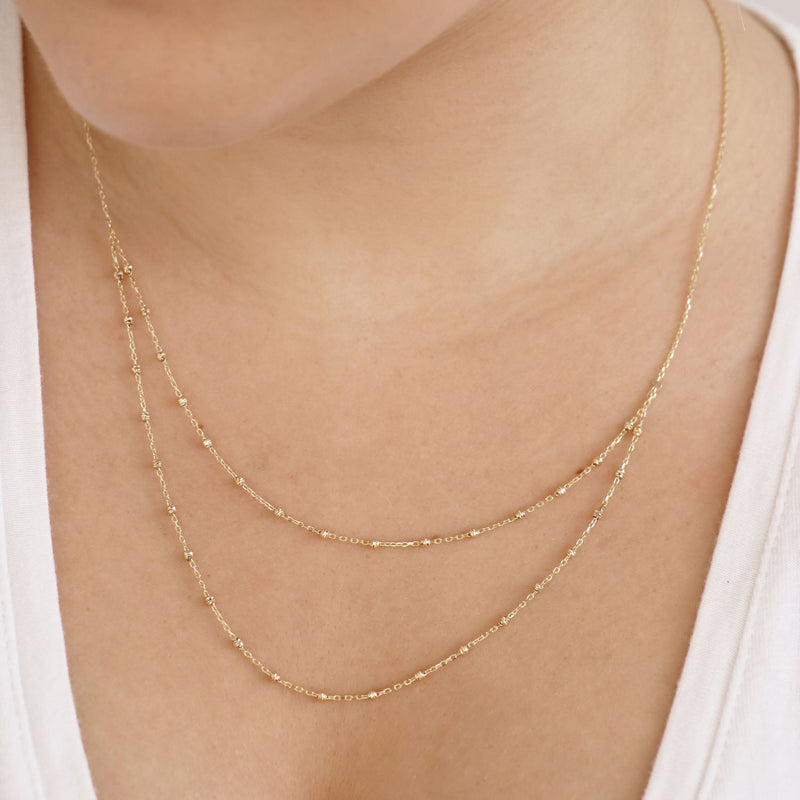 9ct Yellow Gold Beaded Double Chain Necklace 48cm