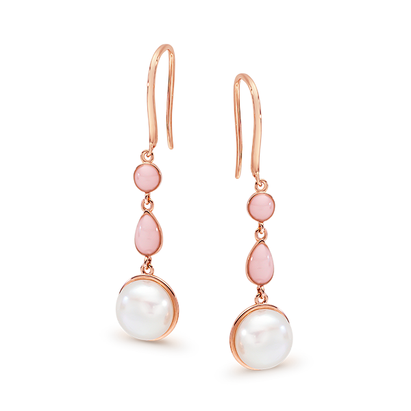 Sterling Silver & Rose Gold Plated Freshwater Pearl Pink Enamel Earring