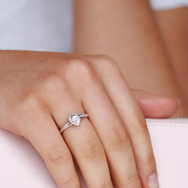 Pear Ring with 0.2ct Diamonds in 9K White Gold