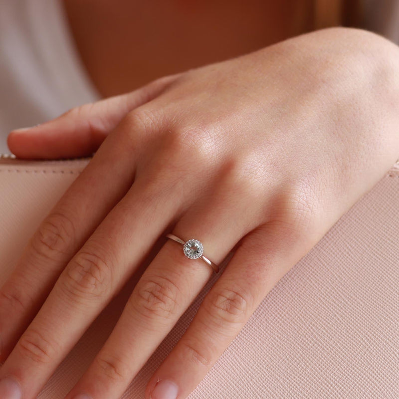 Aquamarine Ring With Diamonds In 9ct White Gold