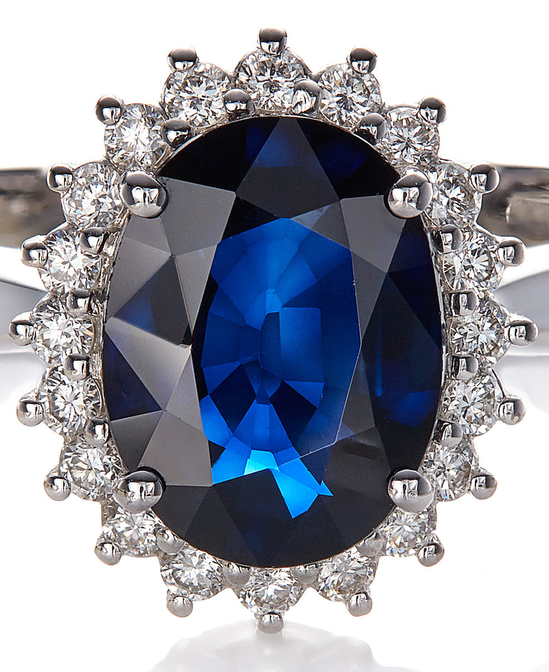18ct White Gold, Royal Sapphire & Diamond Ring